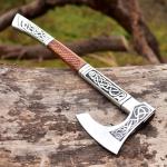 Functional Viking Axe with Engraved Wooden Handle