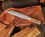 Custom Damascus Viking Seax Knife with Sheath