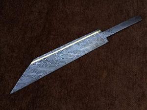 Damascus Steel Seax Knife Blank with Brass Inlay