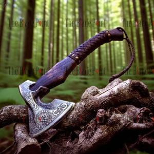 Bearded Viking Throwing Axe with Wooden Handle