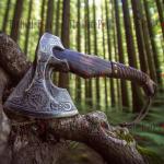 Bearded Viking Throwing Axe with Wooden Handle