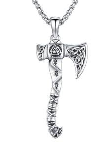 Viking Axe Necklace in Sterling Silver with Runes