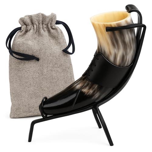 XXL Viking Drinking Horn Cup with Stand & Holster
