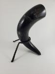 Hand-Carved Stag Ale Horn with Iron Stand
