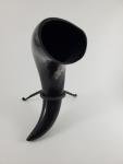 Hand-Carved Stag Ale Horn with Iron Stand