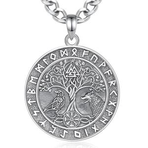 Viking Necklace with Yggdrasil Tree and Runes