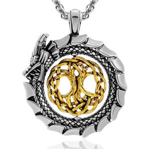 Nordic Tree of Life Dragon Pendant Necklace