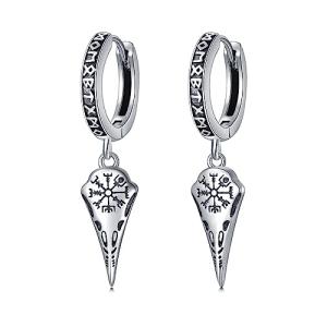 Viking Runes Raven Drop Earrings in Sterling Silver