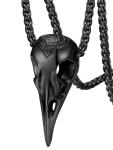 Runic Raven Skull Pendant Necklace in Black Steel