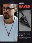 Runic Raven Skull Pendant Necklace in Black Steel