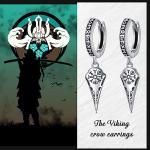 Viking Runes Raven Drop Earrings in Sterling Silver