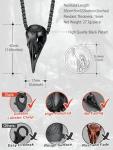 Runic Raven Skull Pendant Necklace in Black Steel