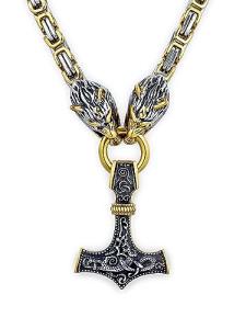 Gold Plated Viking Mjolnir Necklace for Men