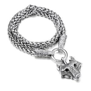 Norse Wolf Head Necklace for Viking Men