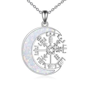 Sterling Silver Viking Compass Necklace with Opal