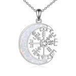 Sterling Silver Viking Compass Necklace with Opal