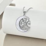 Sterling Silver Viking Compass Necklace with Opal