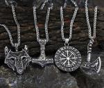 Viking Axe, Wolf & Mjolnir Silver Necklaces