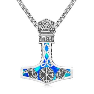 Thor Hammer Necklace in Sterling Silver with Runes