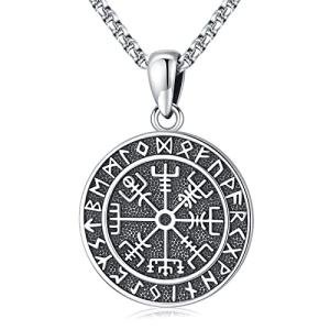 Viking Runes Necklace with Vegvisir Compass Pendant