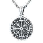 Viking Runes Necklace with Vegvisir Compass Pendant