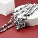 Norse Wolf Head Necklace for Viking Men
