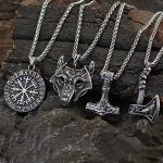 Viking Axe, Wolf & Mjolnir Silver Necklaces