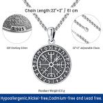 Viking Runes Necklace with Vegvisir Compass Pendant