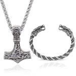 Viking Mjolnir Pendant Necklace and Dragon Bracelet Set