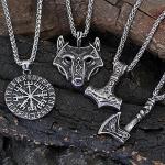 Viking Axe, Wolf & Mjolnir Silver Necklaces