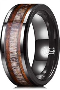 Viking Style Couples Ceramic Bands with Wood Inlay