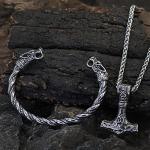 Viking Mjolnir Pendant Necklace and Dragon Bracelet Set