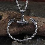 Viking Mjolnir Pendant Necklace and Dragon Bracelet Set