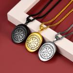Men's Stainless Steel Viking Wolf Compass Pendant