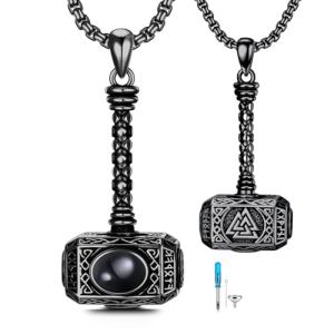 Black Thor's Hammer Necklace with Obsidian Urn