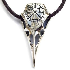 Viking Raven Skull Necklace with Compass Pendant
