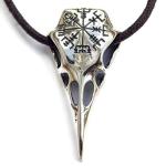 Viking Raven Skull Necklace with Compass Pendant