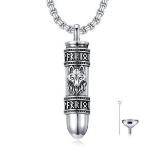 Viking Wolf Urn Necklace for Ashes in Silver