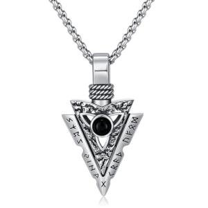 Viking Arrowhead Necklace with Runes in Silver