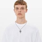 Viking Arrowhead Necklace with Runes in Silver