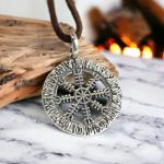 Viking Shield Helm of Awe Sterling Silver Necklace