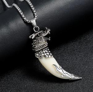 Viking Dragon Silver Pendant Necklace for Men