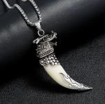 Viking Dragon Silver Pendant Necklace for Men