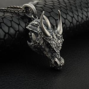 Silver Dragon Pendant Necklace for Men
