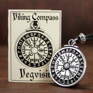 Viking Compass Pendant Necklace with Rune Stave