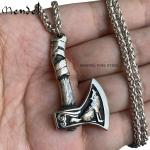 Norse Viking Wolf Raven Axe Pendant Necklace