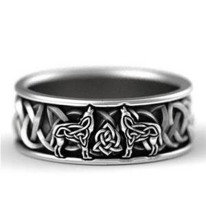 Celtic Knot Wolf Ring with Trinity Design