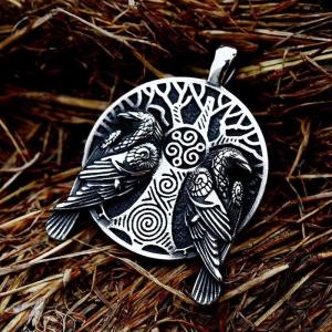 Men's Silver Viking Raven Pendant Necklace