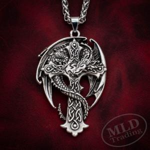 Celtic Dragon Cross Pendant with 24" Chain