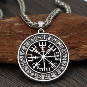 Men's Vegvisir Compass Pendant Necklace with Braided Chain
